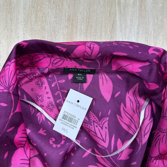 NWT Ann Taylor Plum Rose Floral Tie Kimono Wrap Cardigan Layering Romantic M/L - Picture 6 of 13